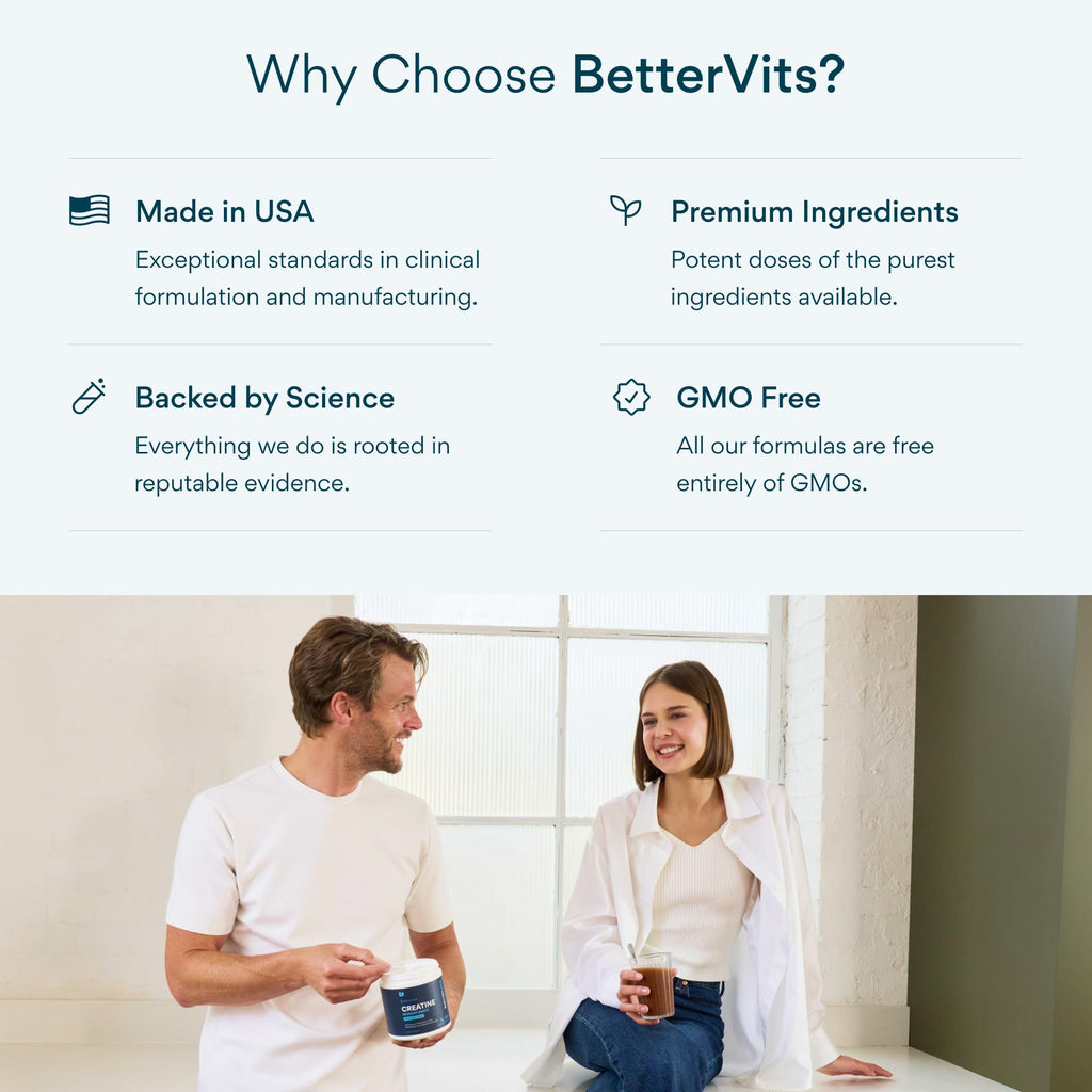 Bettervits Creatine Monohydrate Powder – Pure Micronized 5g | 60 Servings