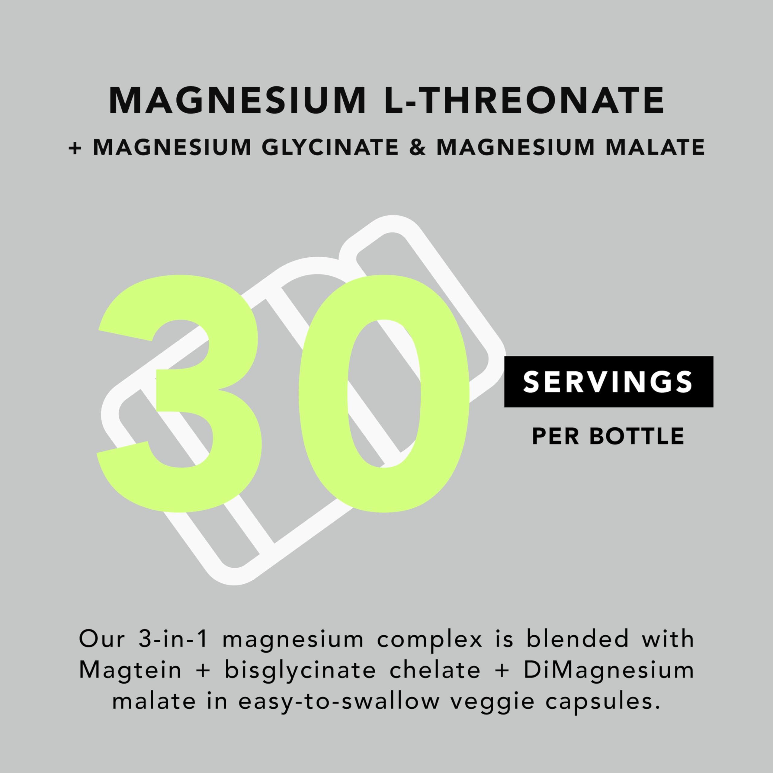 AMANDEAN Magtein Magnesium Complex: L-Threonate, Glycinate, Malate, 90ct | Magnesium L-threonate and glycinate + magnesium malate; 270mg elemental magnesium supplement; sleep, calm