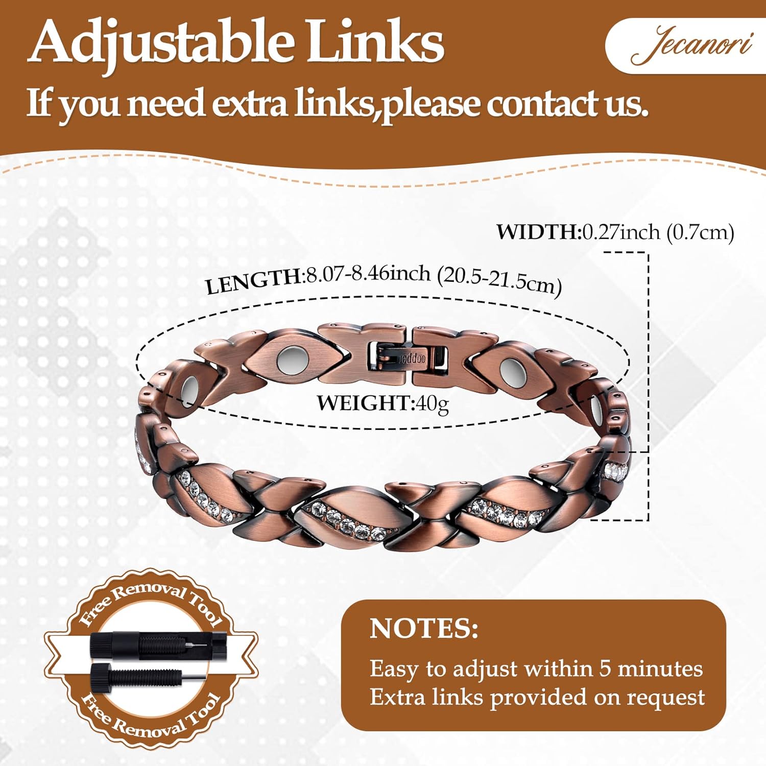 Buy now Jecanori Pure Copper Bracelets for Women,Ultra Magnetic Bracelets for Women with 3500 Gauss Magnets,Crystal Valentine's Day Jewelry Gift, Sizing Tool at indiglob india