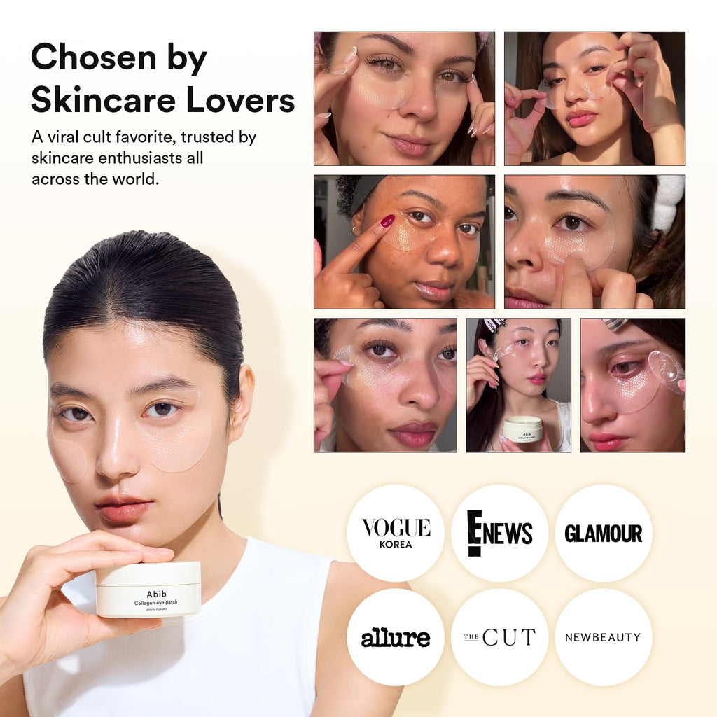 Abib Vegan Collagen Eye Patches for Wrinkles & Fine Line with Jericho Rose Jelly & Peptides, 60 Count, Korean Skin Care
