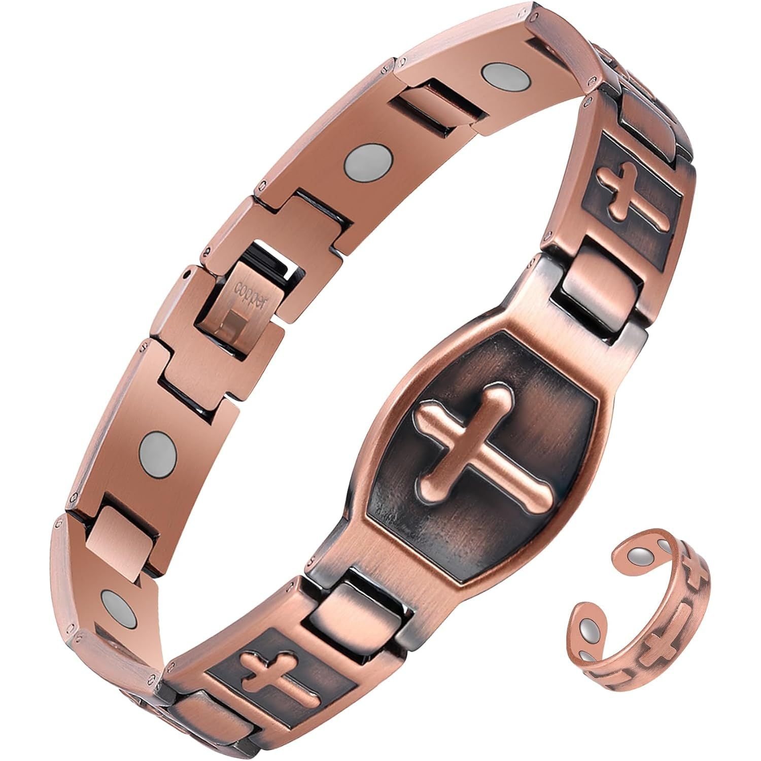 Buy now Jecanori Pure Copper Bracelet for Men, Ultra Strength Magnetic Cross Bracelets for Men, Mens Copper Cross Bracelet, Jewelry Gift with Sizing Tool Copper-cross at indiglob india