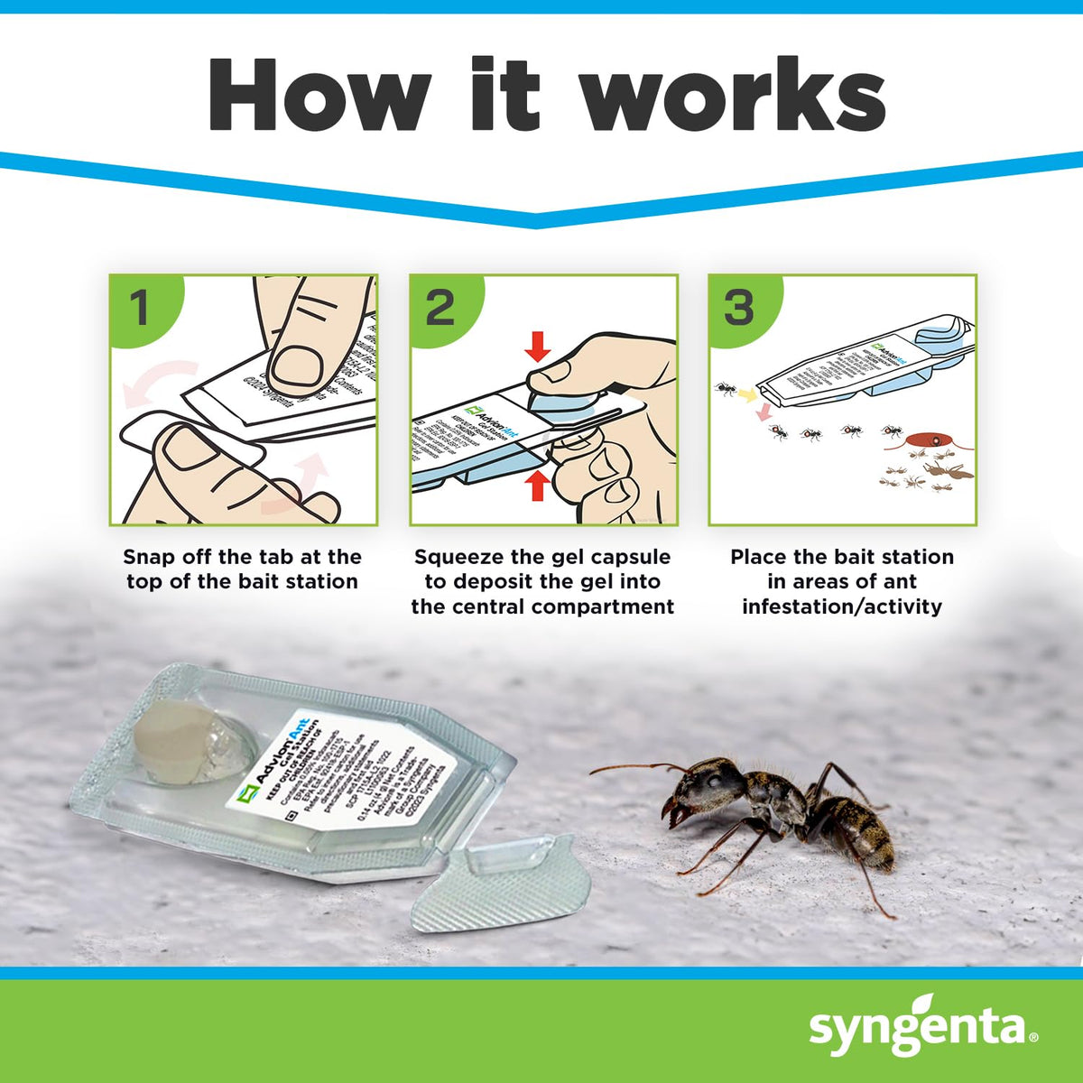 Syngenta Advion Ant Gel Station Insecticide, Ready-to-Use Gel Bait with The Active Ingredient Indoxacarb, Ant Bait for Use Indoor and Outdoor, 3 Boxes (9 Total Stations)