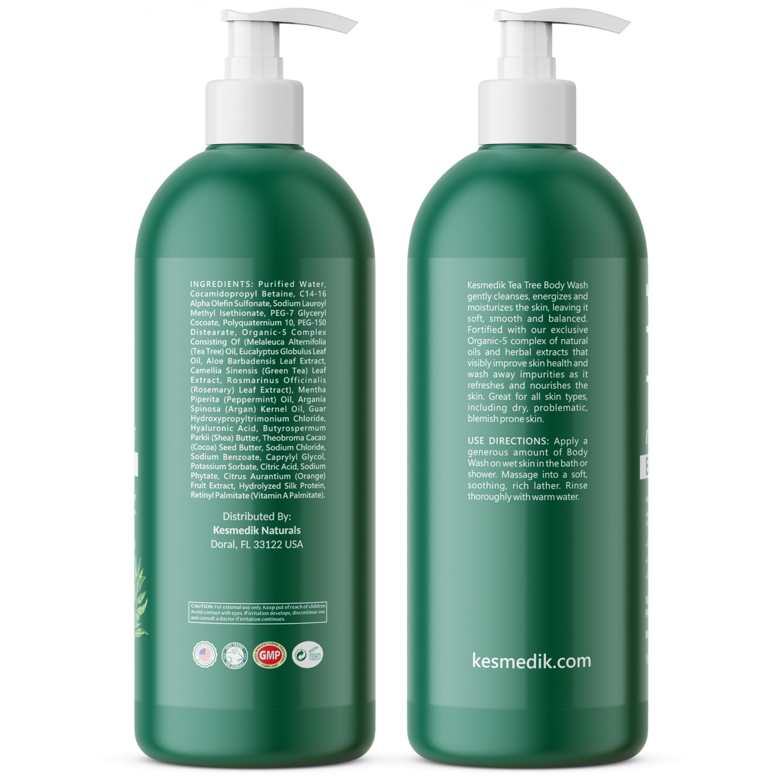 KESMEDIK Tea Tree Body Wash MaxTherapy with 100% Tea Tree Oil for Skin, Eucalyptus & Aloe Vera | Purifying Body Soap, Soothes & Refreshes Sensitive, Itchy Skin, Men & Women, 16 Fl Oz (Pack of 2)