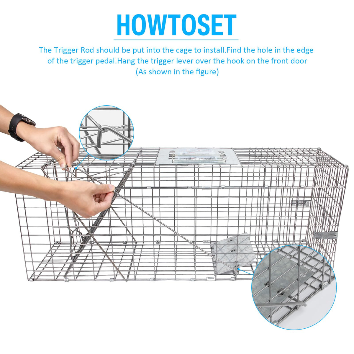 SZHLUX 32" Live Animal Cage Trap, Heavy Duty Folding Raccoon Traps, Humane Cat Trap for Stray Cats, Raccoons, Squirrel, Skunk, Mole, Groundhog, Armadillo, Rabbit, Catch and Release