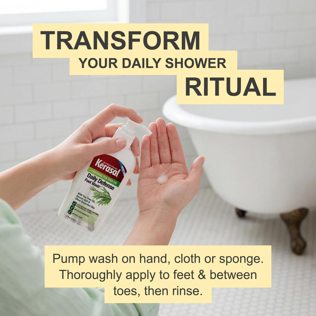 Kerasal Daily Defense Foot Wash, Cleanser, 12 oz | Daily foot cleanser with tea tree oil washes away odor and impurities to help feet feel clean and refreshed.