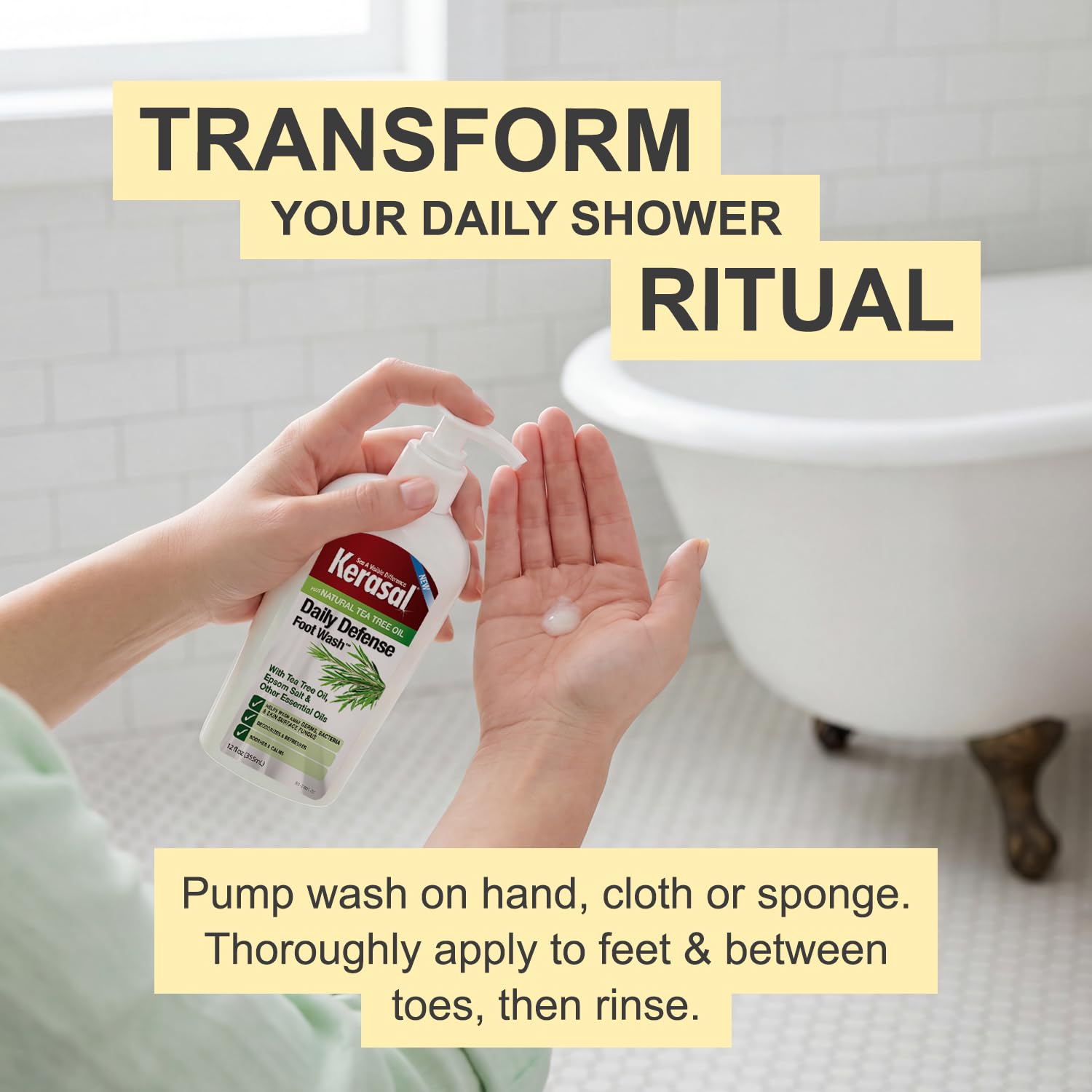 Kerasal Daily Defense Foot Wash, Cleanser, 12 oz | Daily foot cleanser with tea tree oil washes away odor and impurities to help feet feel clean and refreshed.