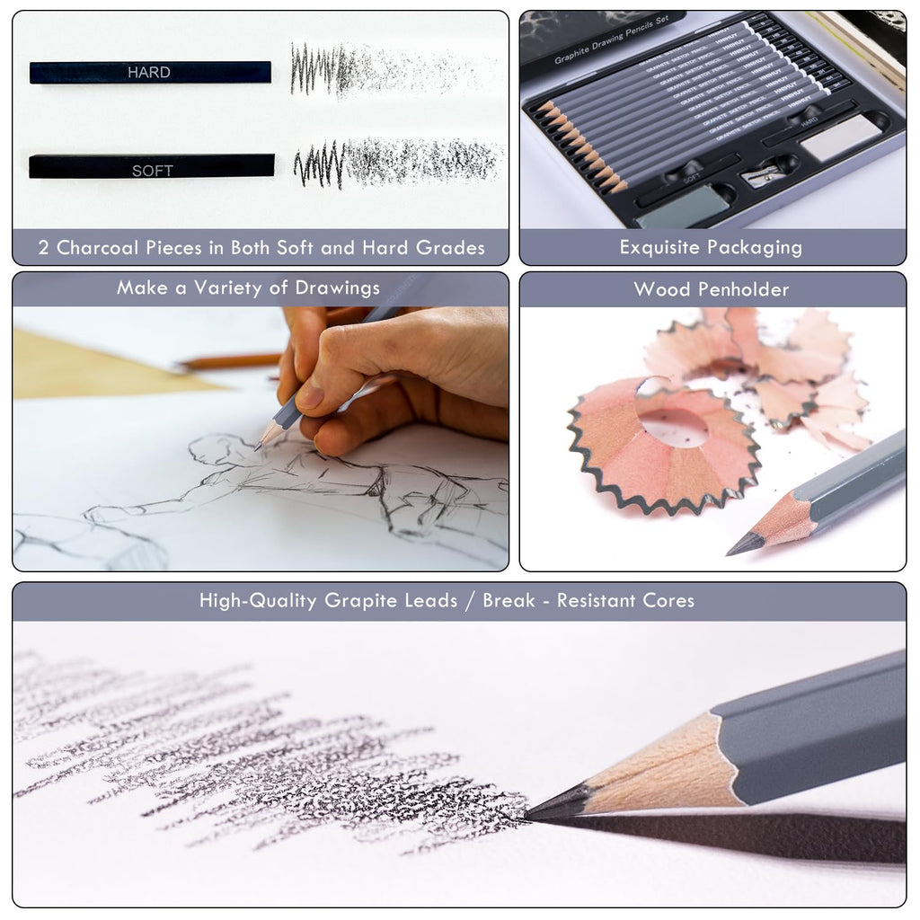 HNIHUY Sketch Drawing Pencils Set, 17 Pcs, Graphite Pencils (8B-4H)