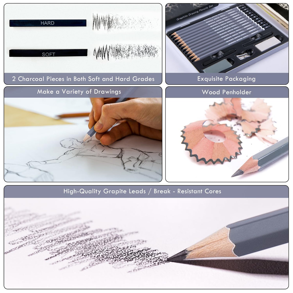 HNIHUY Sketch Drawing Pencils Set, 17 Pcs, Graphite Pencils (8B-4H)
