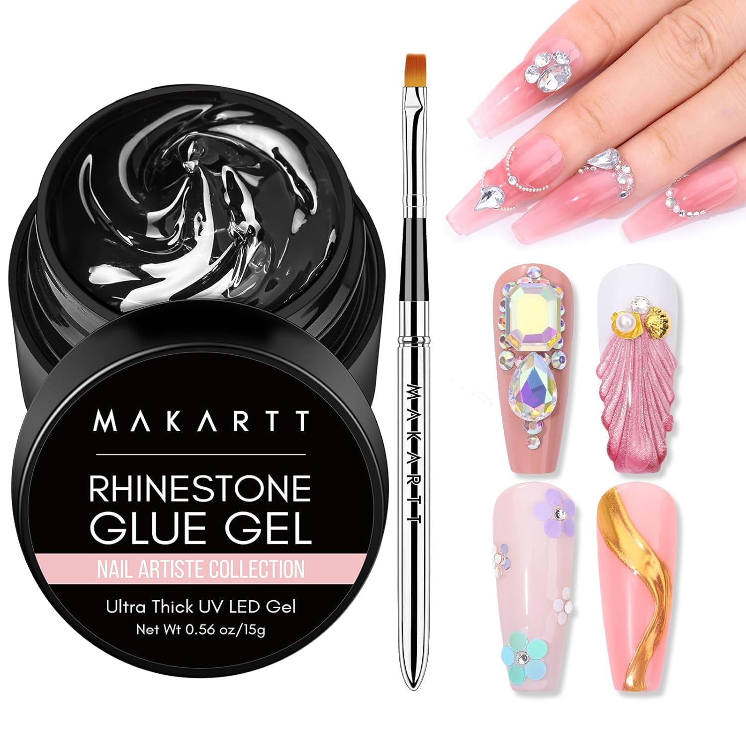 Buy now Makartt Nail Rhinestone Glue: Super Strong Gel Glue for Nail Art Decorations, Charms, 3D Bling, Gems, Jewel Diamonds 30ML Cured Need Beauty A6-nail rhinestone glue with brush, 15g at indiglob india