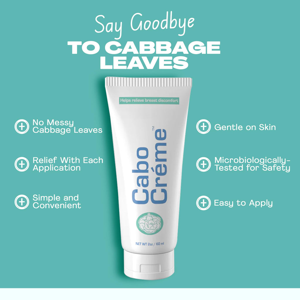 CaboCréme Cabbage Breast Cream for Tenderness & Engorgement Relief, Breastfeeding Weaning Support - Dry Up Breast Milk - Postpartum Essential - OB-GYN Created & Breastfeeding Mother-Approved - 2 oz