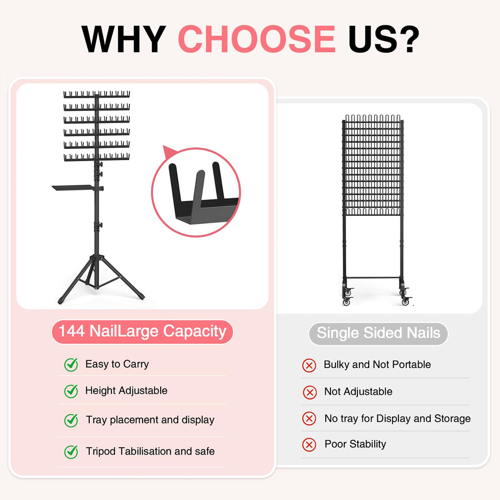 Hemndic Braiding Hair Rack with Tray, 2-sided 144 Pegs, Heavy Duty Braiding Rack Stand for Hair, Height Adjustable Standing Hair Extension Holder with Storage Bag & Braiding Accessories