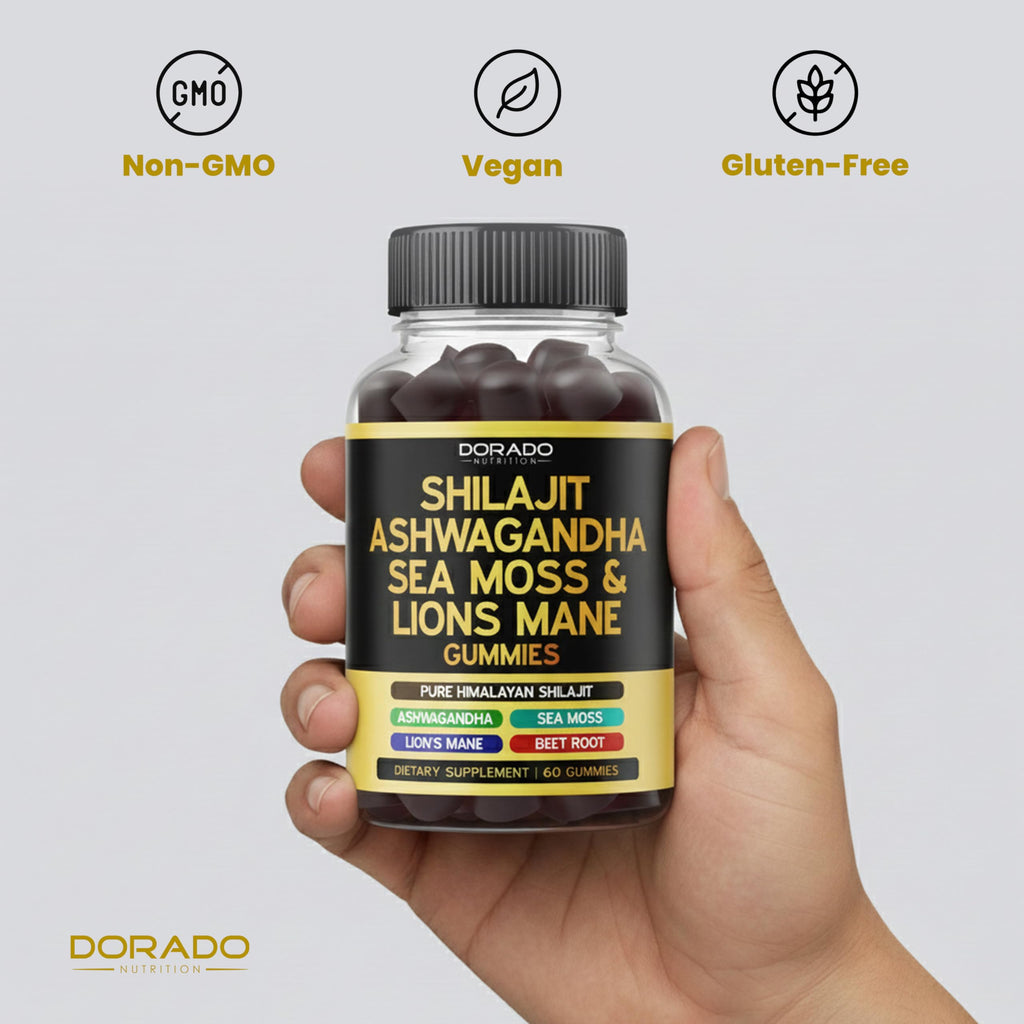 Shilajit Gummies with Sea Moss, Ashwagandha & Lions Mane - (Shilajit Supplement for Men & Women, Energy & Immunity Support ) Third Party Tested, Vegan Safe, NON GMO & Made in USA (60 Gummies)