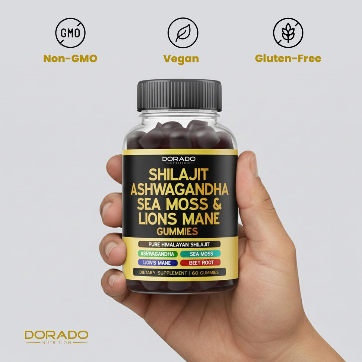 Shilajit Gummies with Sea Moss, Ashwagandha & Lions Mane - (Shilajit Supplement for Men & Women, Energy & Immunity Support ) Third Party Tested, Vegan Safe, NON GMO & Made in USA (60 Gummies)