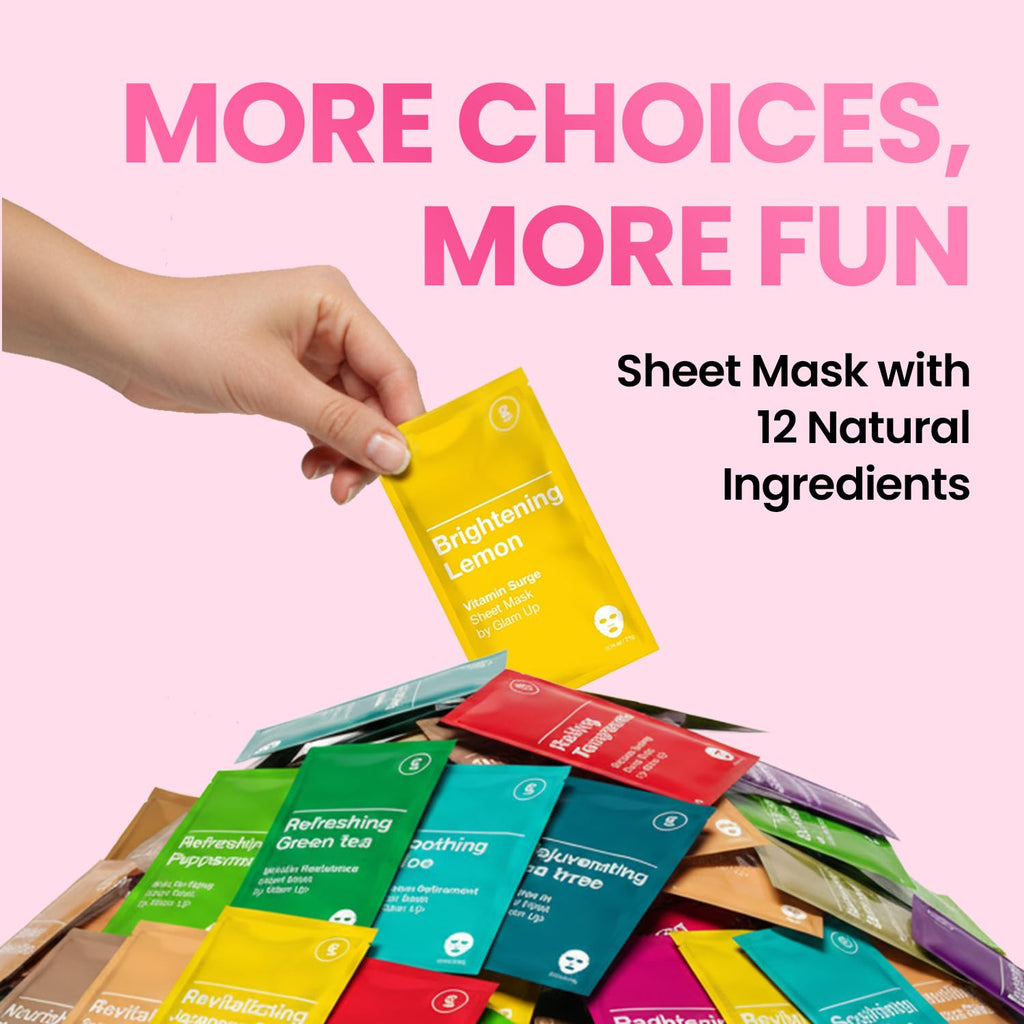 Buy now GLAM UP Korean Facial Sheet Mask 12 Combo Pack | Hydrating & Moisturizing Face Mask for Glass Skin | Soothing Korean Skincare for Sensitive, Dry Skin | Bulk Face Masks Gift Set for Home Spa at indiglob india