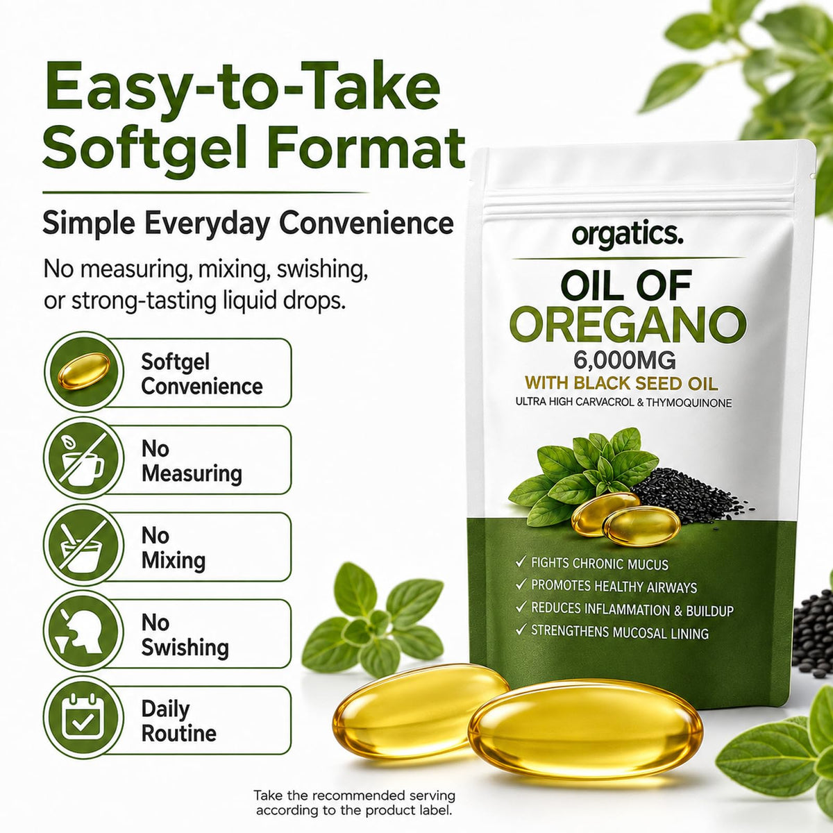 Oregano Oil & Black Seed Oil Softgels, with Cold-Pressed Black Seed and MCT, Non-GMO, Gluten Free