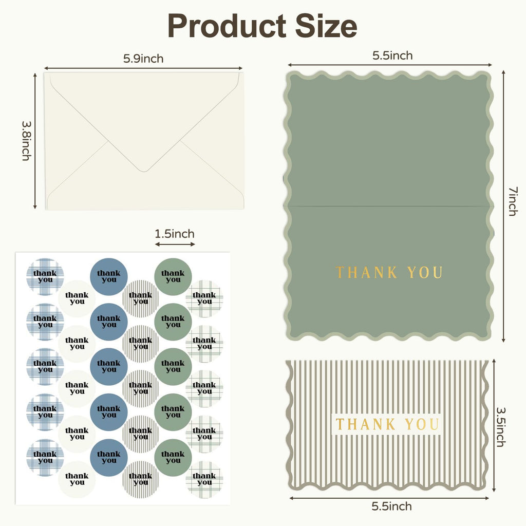 Thank You Cards Set of 30 With Envelopes and Stickers - Elegant Blank Cards