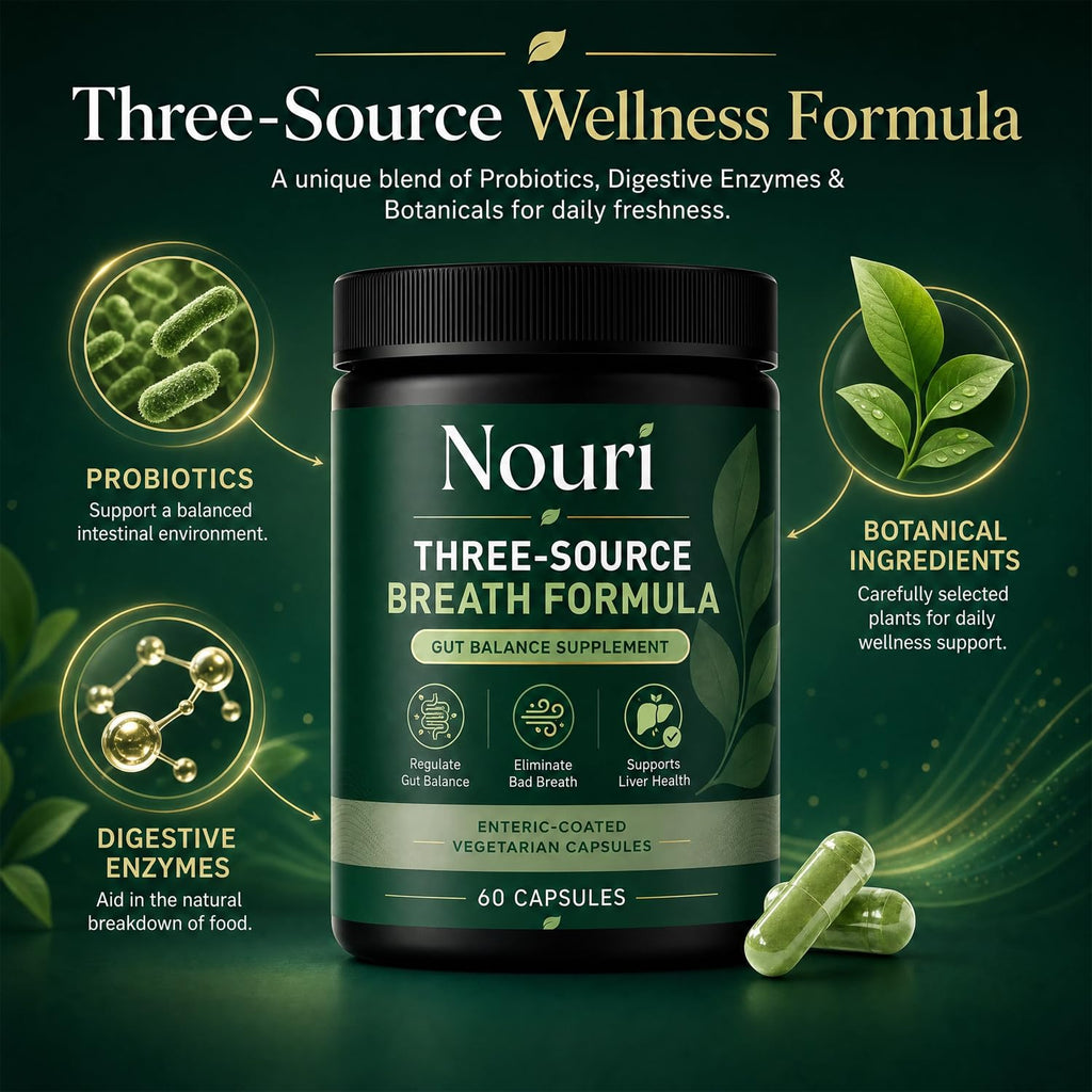 Three Source Breath Formula, Gut Balance Supplement with Digestive Enzymes & Plant Extracts, Support Fresh Breath, Gut Balance ＆ Liver Health