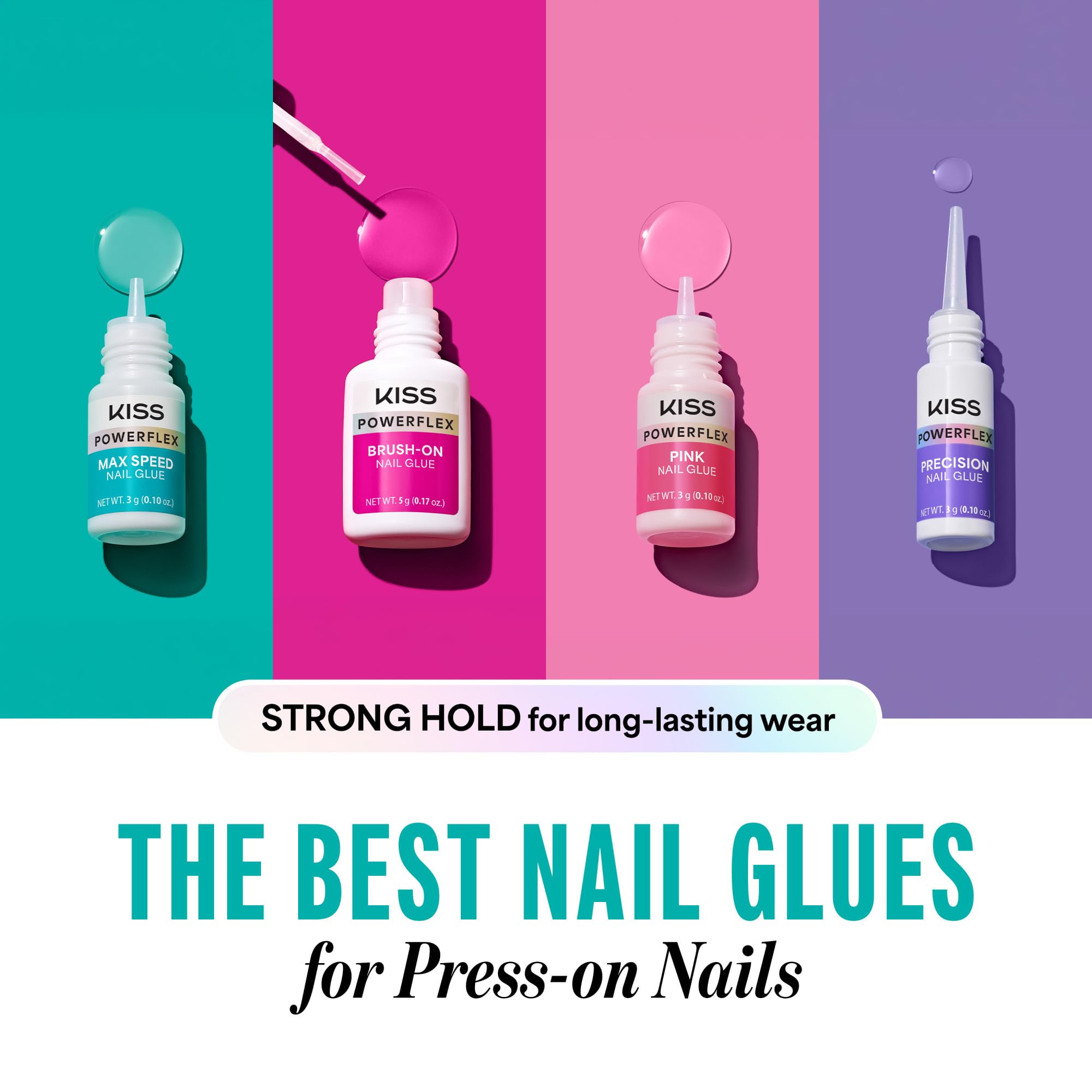 Kiss PowerFlex Maximum Speed Nail Glue - Fast Drying Adhesive for Glue-On Nails & Repairs with Nozzle Tip Applicator, Ideal for Tips & Wraps, Net Wt. 0.10 oz (3g)