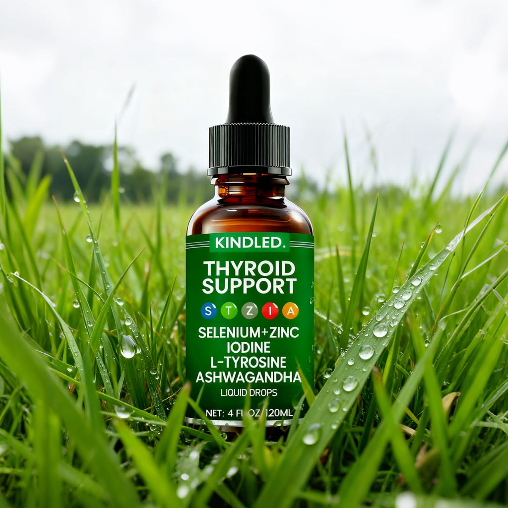 Kindled Thyroid Support Drops | Selenium Zinc Iodine L-Tyrosine Ashwagandha Liquid Drops, Thyroid Bloom | Body Balance & Support - 4 FL.OZ (1)