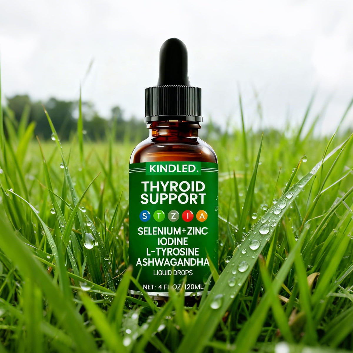 Kindled Thyroid Support Drops | Selenium Zinc Iodine L-Tyrosine Ashwagandha Liquid Drops, Thyroid Bloom | Body Balance & Support - 4 FL.OZ (1)