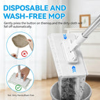 Upgraded Zero Touch Snap Grip Mini Mop, Hands Free Push Pull Handle, Easy Cloth Change Portable Cleaner for Kitchen Bathroom Car, 1 Mop & 10 Reusable Washable Cloths