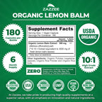 Zazzee USDA Organic Lemon Balm 10:1 Extract, 180 Capsules, 6 Month Supply