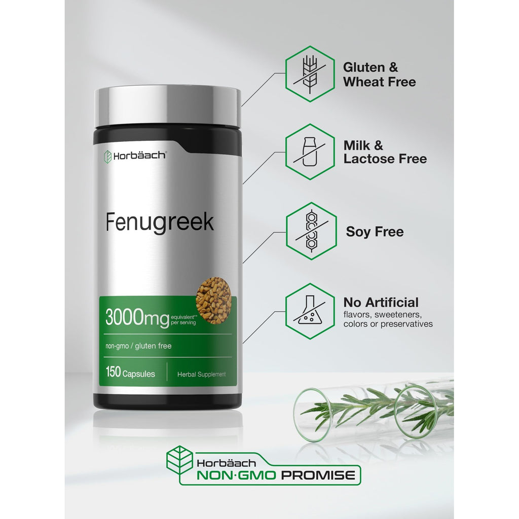Horbäach Fenugreek Capsules | 150 Count | Non-GMO & Gluten Free Extract