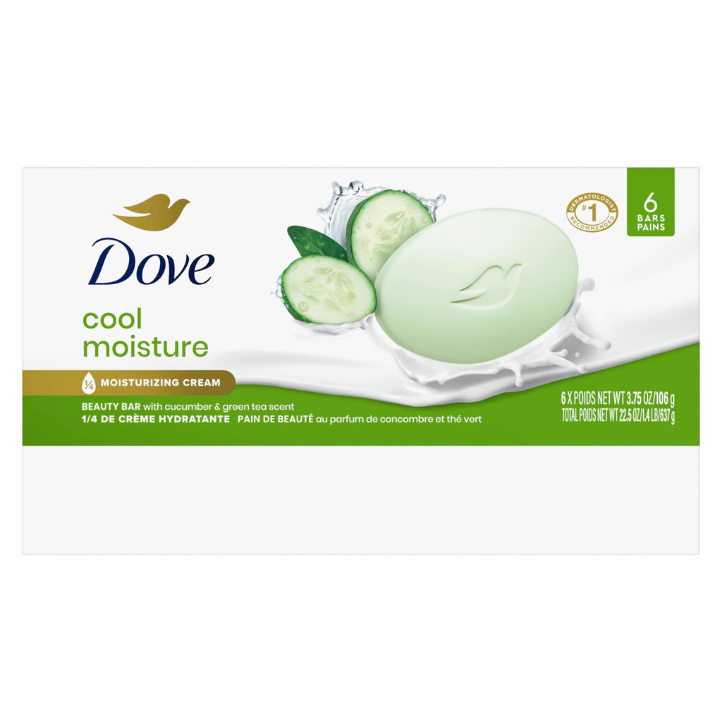 Buy now Dove Beauty Bar Soap Cool Moisture Cucumber & Green Tea Scent, 6 Bars for Refreshed Skin, Leaves Skin Refreshed 3.75 oz at indiglob india