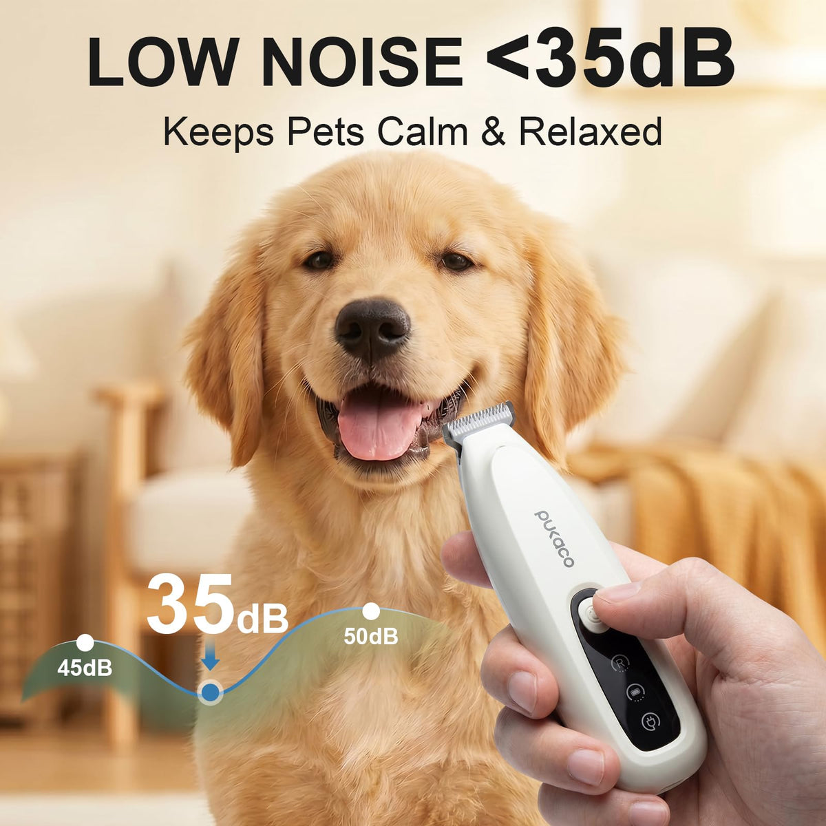 Upgraded Mini Dog Paw Trimmer with LED Light, Low Noise Small Pet Hair Trimmer 18mm Wide Curved Blade, 35dB Cordless Waterproof Pet Paw Grooming Clippers for Dogs, Cats, Paws, Ears, Face, Rump