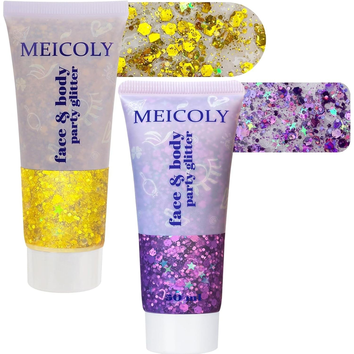 Buy now MEICOLY Pink and Clear White Face Body Glitter Set,Pink Face Glitter Gel,Singer Concerts Festival Rave Accessories,Glitter Face Paint for Women Kids,Mermaid Glitter Makeup,Body Glitter for Women gold and purple face glitter at indiglob india