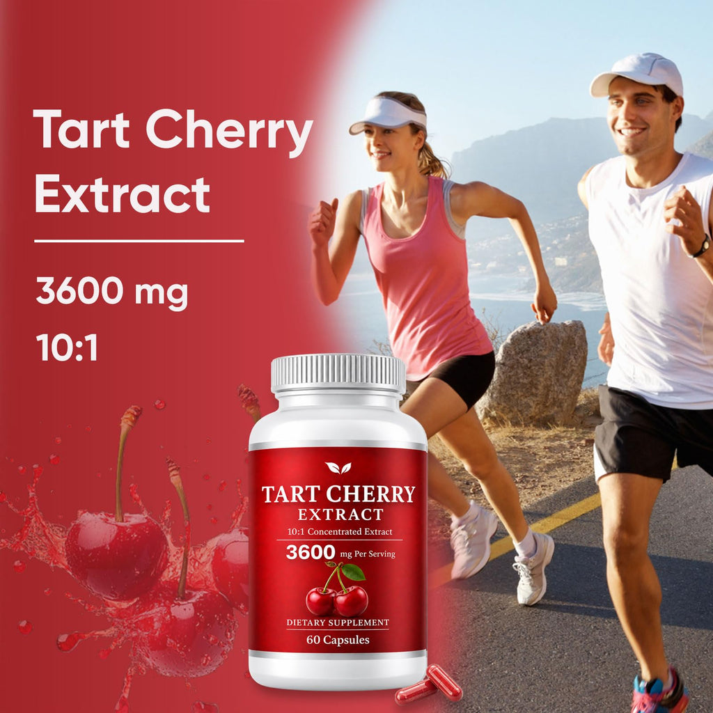 Tart Cherry Extract Capsules, Tart Cherry Extract 3600 mg 10:1, Vegan Non-GMO Dietary Supplement, 60 Capsules