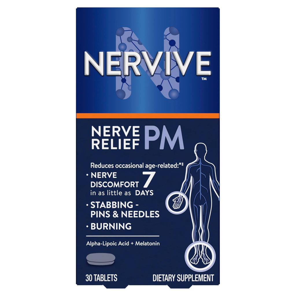 Nervive Nerve Relief PM, Occasional Nerve Discomfort II, Sleep Aid, Starts Working in 7 Days, Stabbing, Burning, Alpha Lipoic Acid, Melatonin, B Vitamins, Turmeric, Ginger, Nervive Supplement, 30 ct