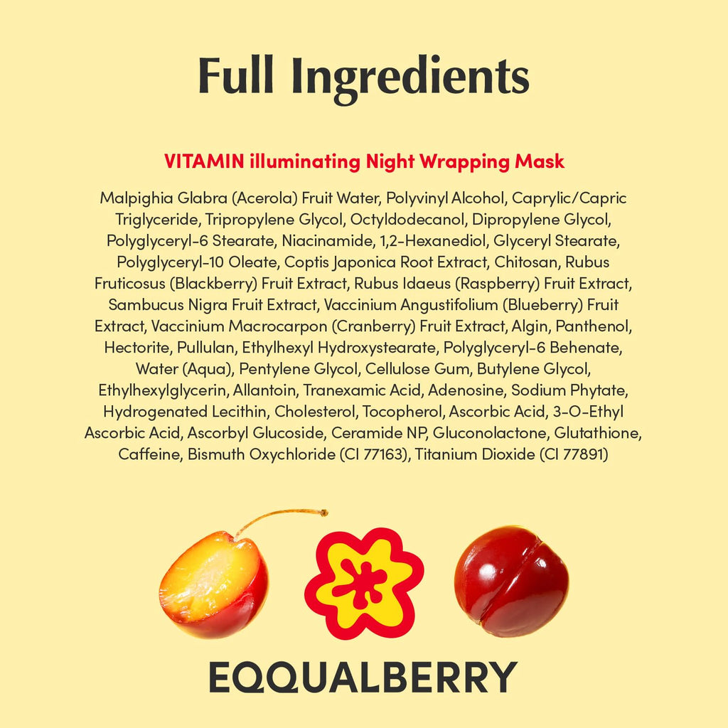 EQQUALBERRY Vitamin Illuminating Night Wrapping Mask | Easy Peel Off Cream Face Mask for Dark Spots | Brightening Overnight Facial Mask for Glowing Glass Skin | Korean Skin Care, 2.53 fl.oz