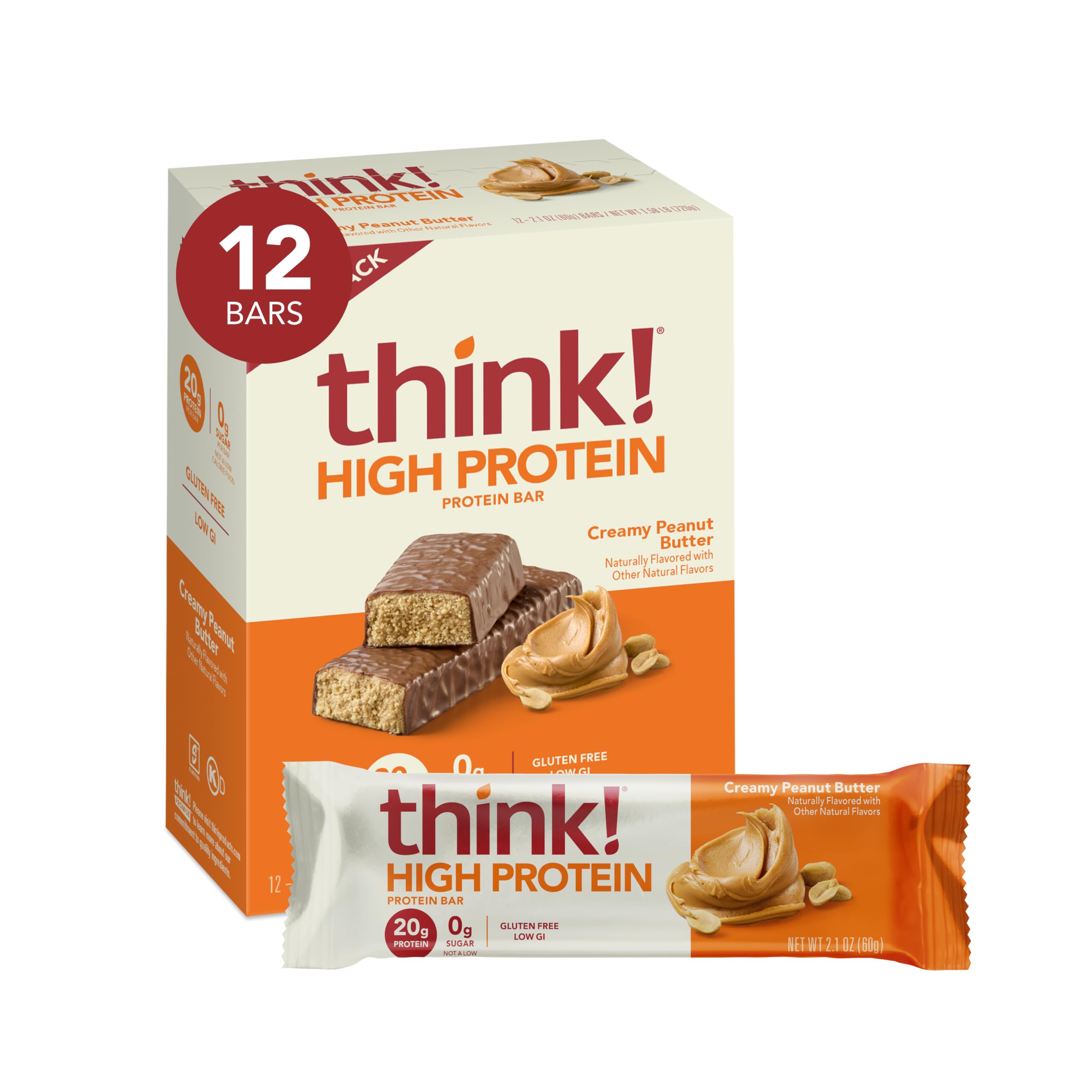 Buy now think! Protein Bars, High Protein Snacks, Gluten Free, Kosher Friendly, Creamy Peanut Butter, Nutrition Bars, 2.1 Oz per Bar, 12 Count (Packaging May Vary) Creamy Peanut Butter 12 Count (Pack of 1) at indiglob india