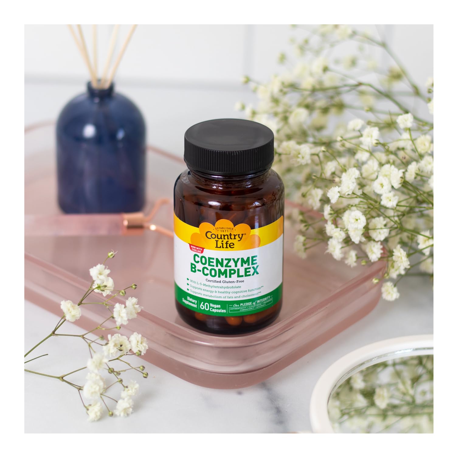 Country Life Coenzyme B-Complex with Choline, 60 Vegan Capsules | Active coenzyme B vitamins with choline to support cellular energy, cognitive function and healthy metabolism