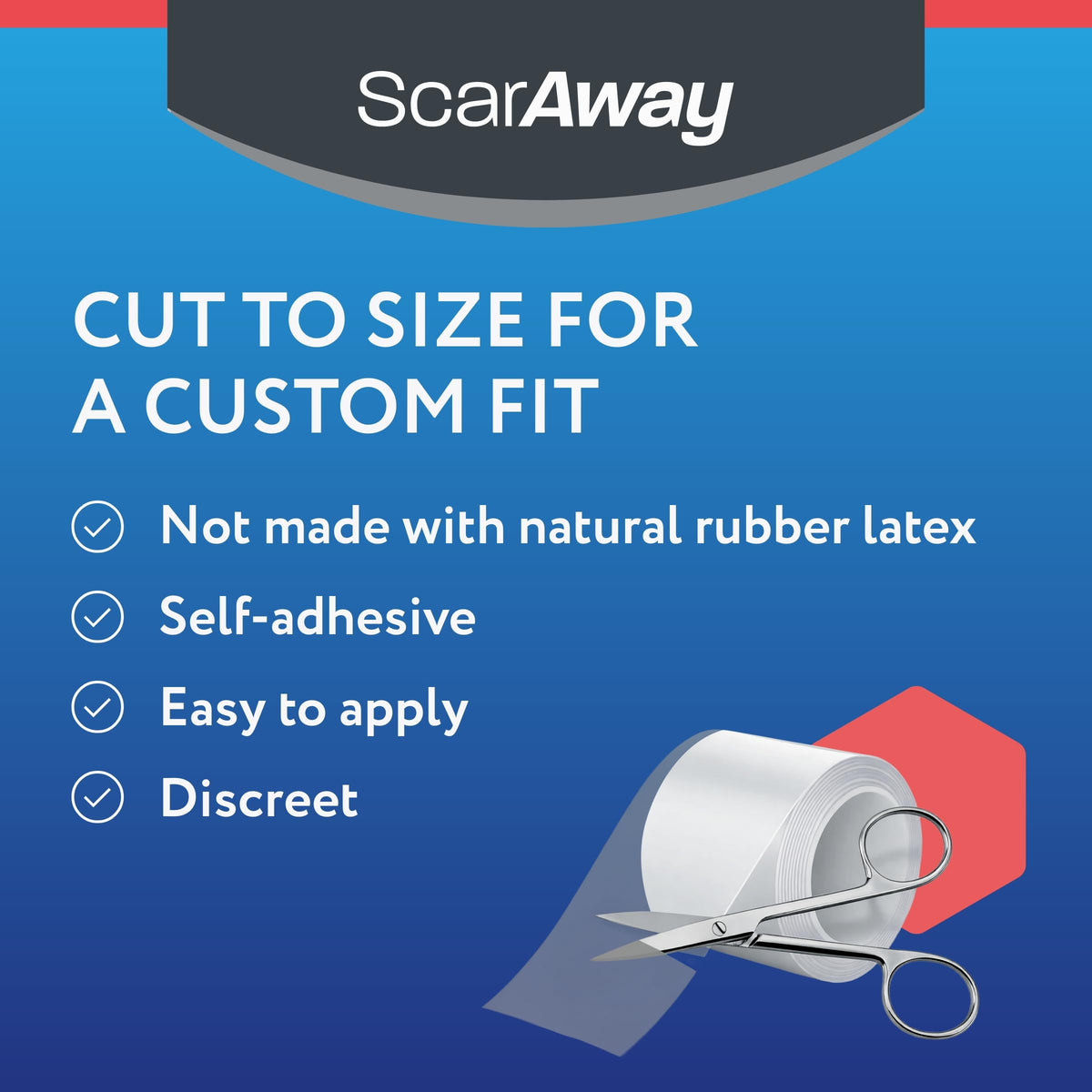ScarAway Clear Silicone Scar Tape, Medical-Grade Cut-to-Size Silicone Strip for Surgery, Burn, Hypertrophic & Keloid Scars, Self-Adhesive, Water-Resistant, 60” x 1.6” Tape Roll