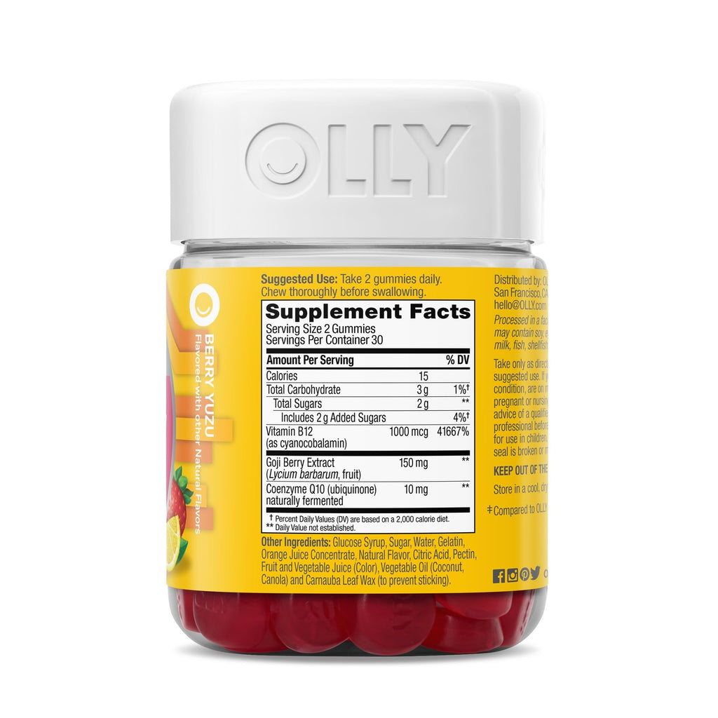 OLLY Extra Strength Daily Energy, Vitamin B12, CoQ10, Berry Yuzu - 60 Count