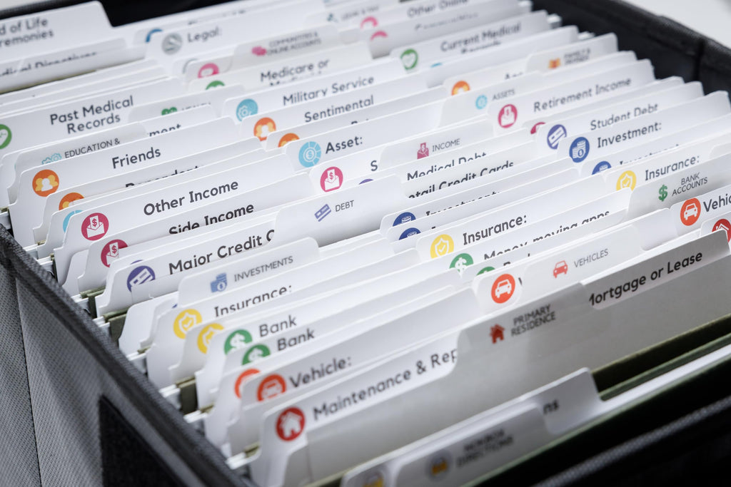 Nokbox Fireproof & Water-Resistant Document Organizer Box — 15 Color-Coded Hanging Folders, 67 Labeled Sub-Folders & Instructions for Estate Planning, Emergency Preparedness & Family Record-Keeping