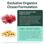 Organics Ocean Better Calcium - Organic Red Algae Calcium with Vitamin D3 and K2 Supplements - Supports Bone Structure, Joint Comfort & Encourages Healthy Aging - Plant-Based, Non-GMO - 6 Pack