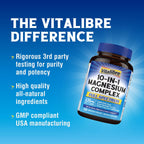 Vitalibre 10 in 1 Magnesium Complex, 420mg Elemental Magnesium 120 Capsules | Ultra Strength, Max Absorption | Chelated Magnesium Supplement for Women Men Nerves, Bone & Heart Health | Non-GMO