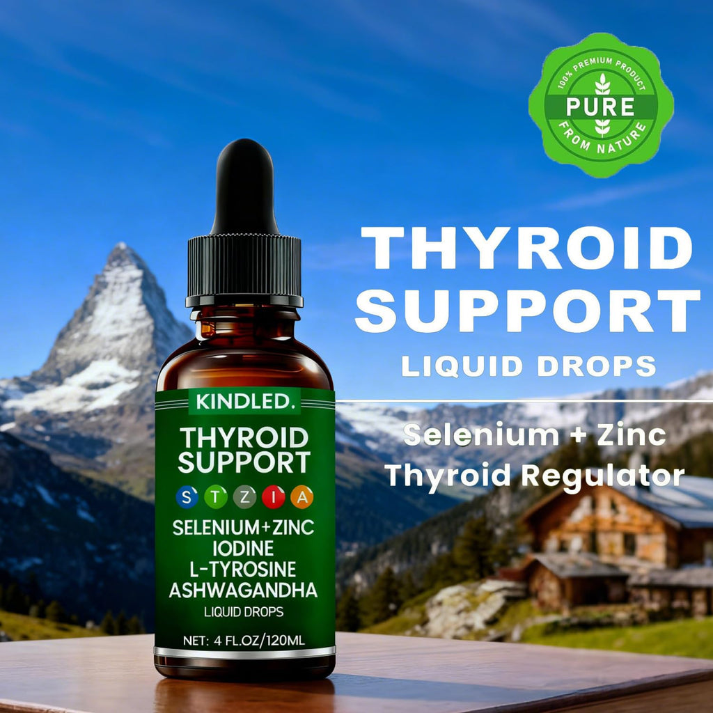 Kindled Thyroid Support Drops | Selenium Zinc Iodine L-Tyrosine Ashwagandha Liquid Drops, Thyroid Bloom | Body Balance & Support - 4 FL.OZ (1)