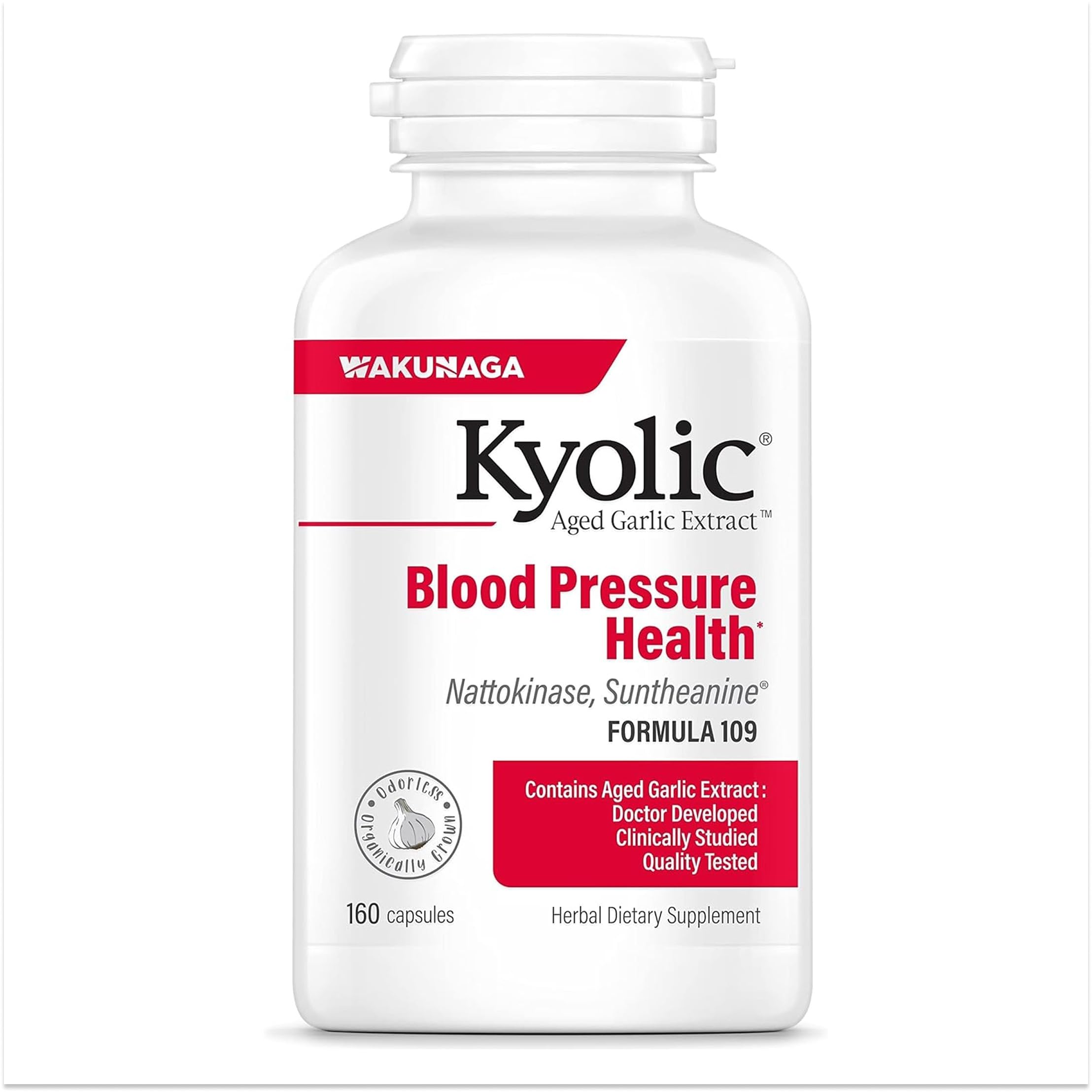 Kyolic Aged Garlic Extract Blood Pressure Health* Formula 109, 80 Capsules | Supports Healthy Blood Pressure and Overall Heart Health with Odorless,Organically Grown Aged Garlic Extract, Non-GMO