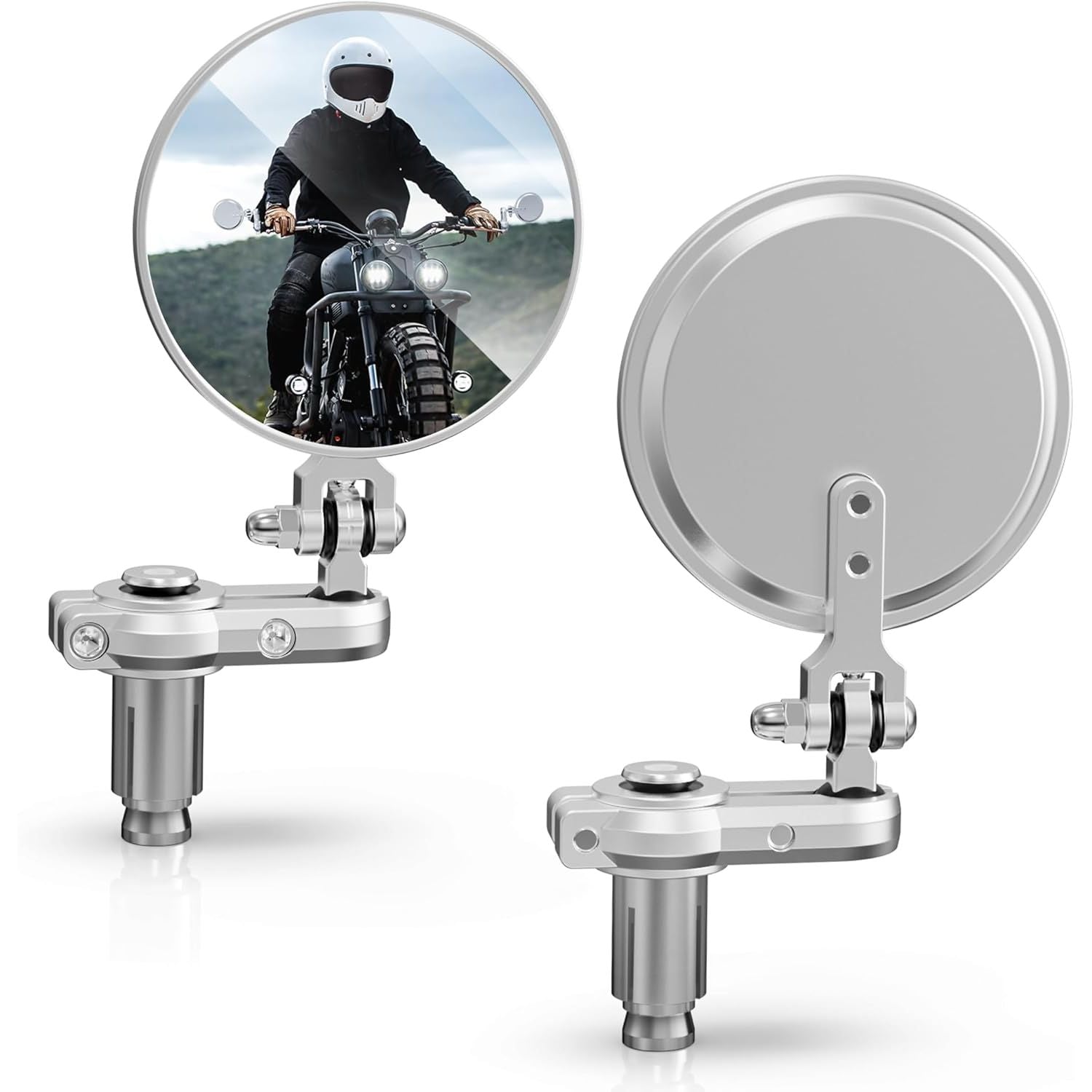 Buy now MICTUNING Universal Motorcycle Mirrors - 3 Inch Round Folding Bar End Side Mirror Compatible with Honda, Scooter, Suzuki, Yamaha, Kawasaki, Victory and More Silvery Gray at indiglob india
