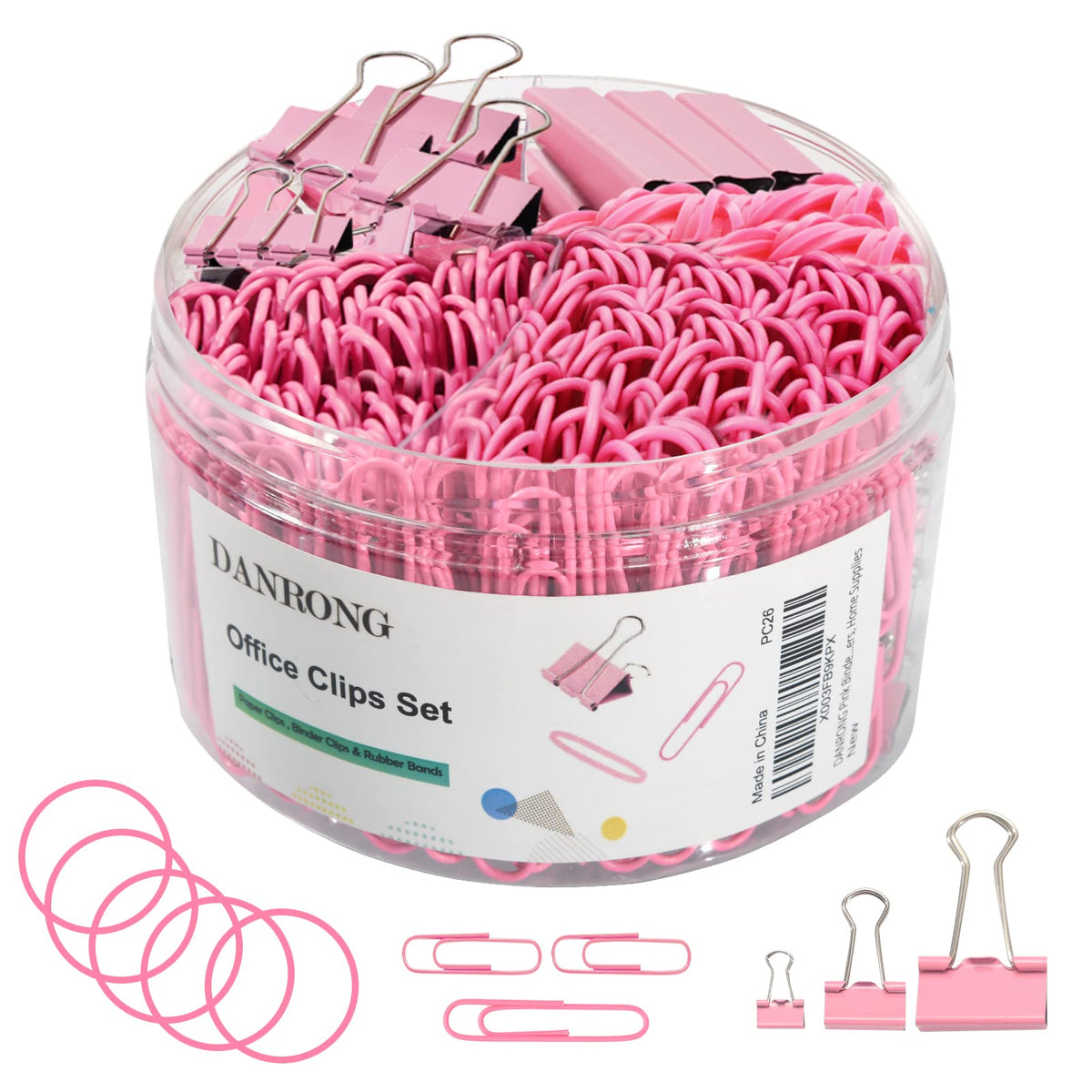 Pink Binder Clips Paper Clips,380 PCS Assorted Sizes Paperclips