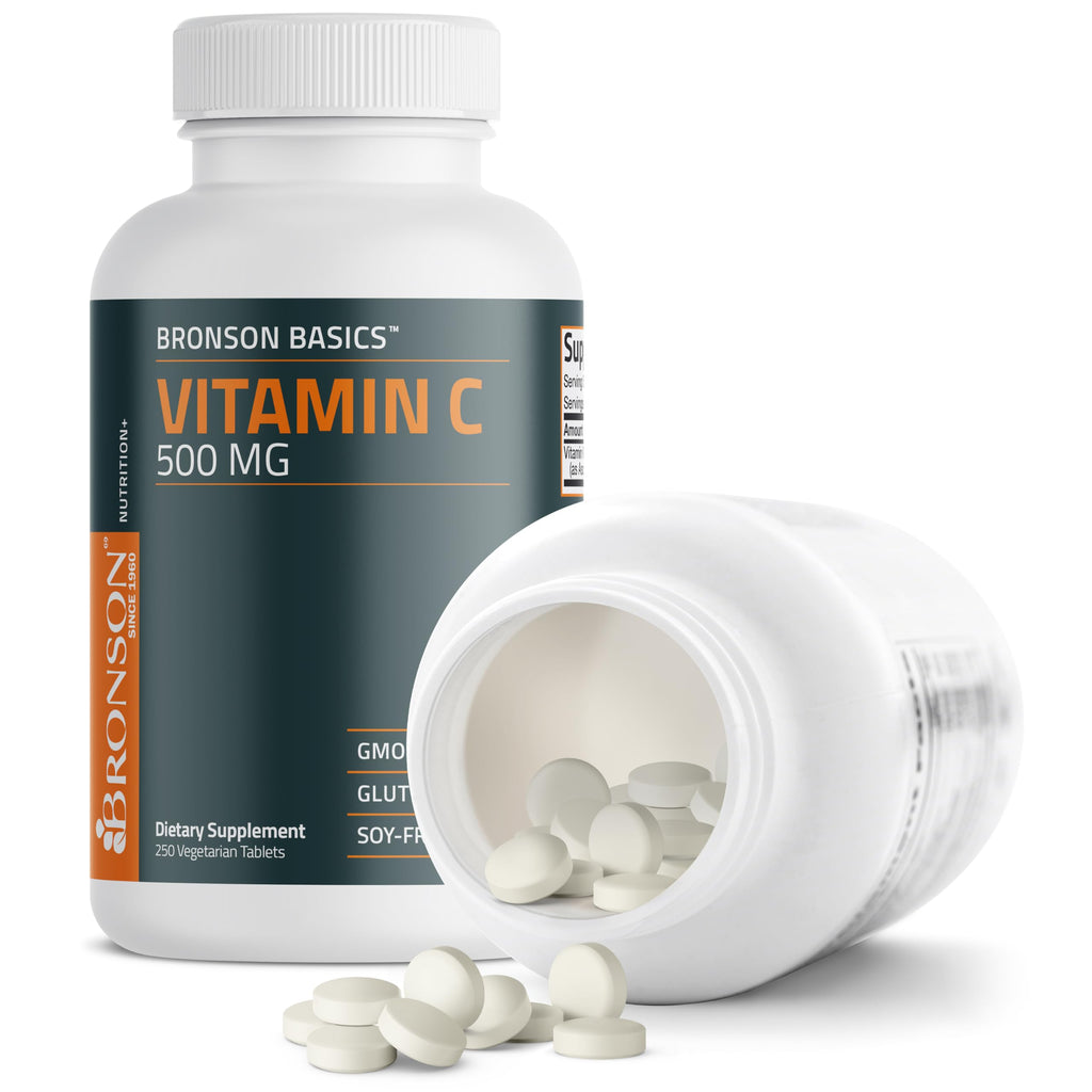 Bronson Vitamin C 500 mg Immune & Antioxidant Support, Non-GMO, 250 Tablets | Daily Vitamin C Replenishment, Vegetarian Formula, Gluten-Free & Soy-Free