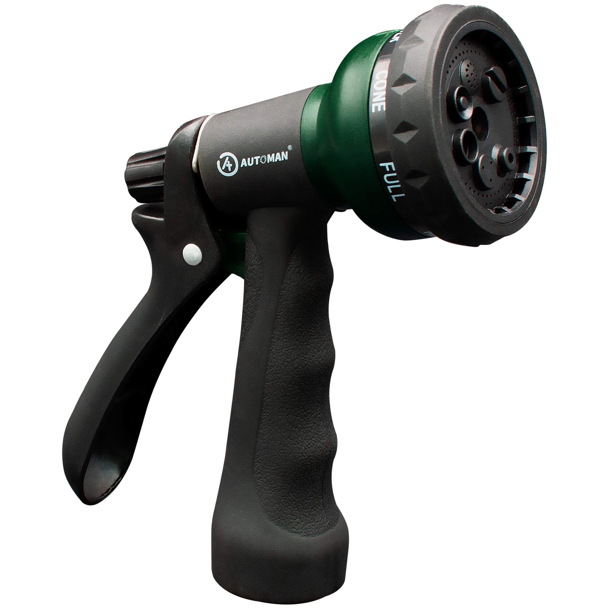 Buy now AUTOMAN-Garden-Hose-Nozzle, ABS Water Spray Nozzle with 7 Adjustable Watering Patterns, Slip Resistant for Watering Plants, Lawn& Garden, Washing Cars, Cleaning, Showering Pets & Outdoor Fun. Dark Green at indiglob india