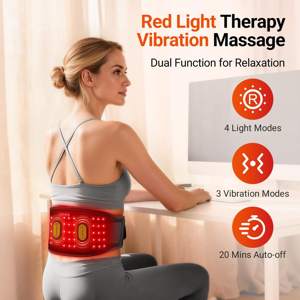 Comfytemp Red Light Therapy Vibration Massage Belt, Cordless, Lower Back