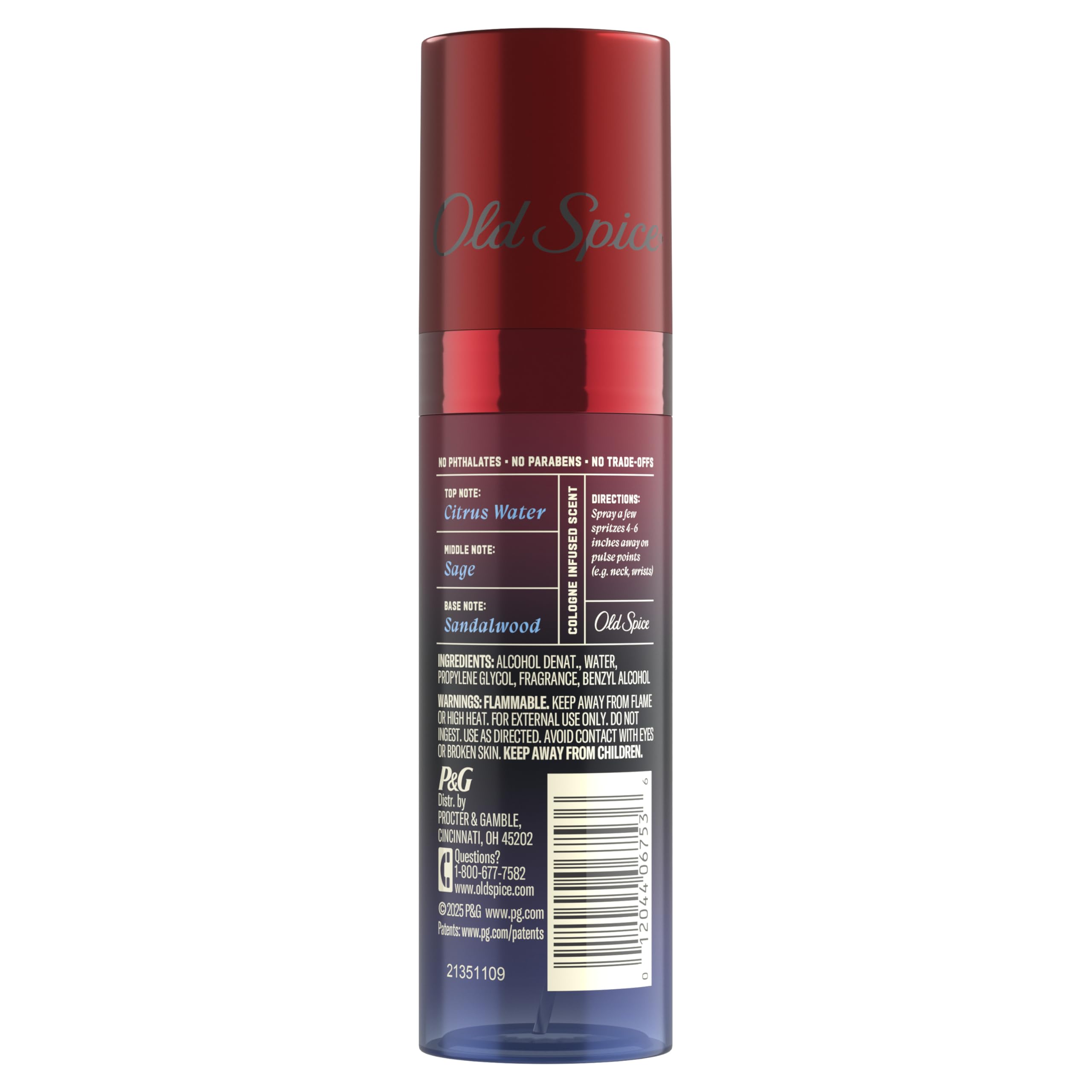 Old Spice Cologne Mist for Men, The Spice Alchemist Collection, 24/7 Cologne Infused Scent, No Trade Off Formula, Free of Parabens & Phthalates, Velvet Sage + Driftwood Scent, 3.8 oz