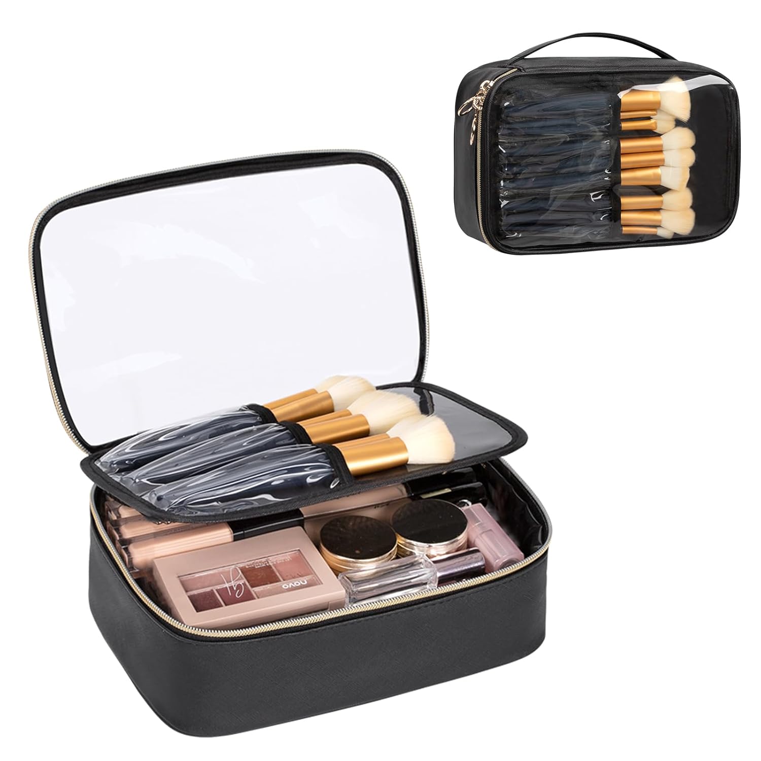 Buy now OCHEAL Makeup Bag, Double Layer Cosmetic Bag, Large Capacity New Look Clear Cosmetic Case for Women Travel Beauty Essentials, Multiple Compartments Makeup Case Organizer Zipper Pouch -Black Large 002_Large Black at indiglob india