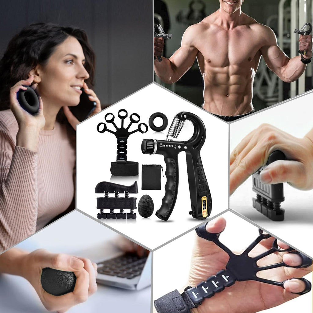 Hand Grip Strengthener Kit 5 Pack Adjustable Finger Forearm Hand Exerciser
